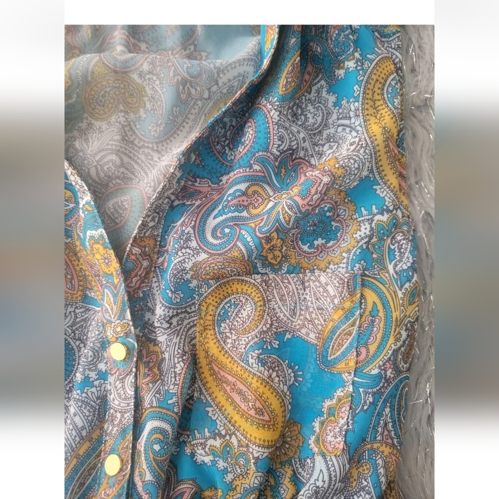 NEW H&M Paisley Sheer Sleevless Belted Midi Fress Blue Festival Boho Fairycore 8 - Picture 6 of 13
